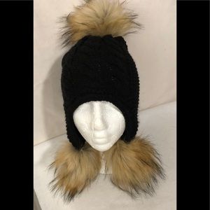 Michael Kors Faux Fur PomPom Knit Ear Flap Beanie